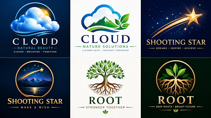 design a professional cloud, shooting star, root logo