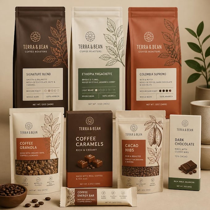 design premium coffee pouch packaging, bag and coffee label