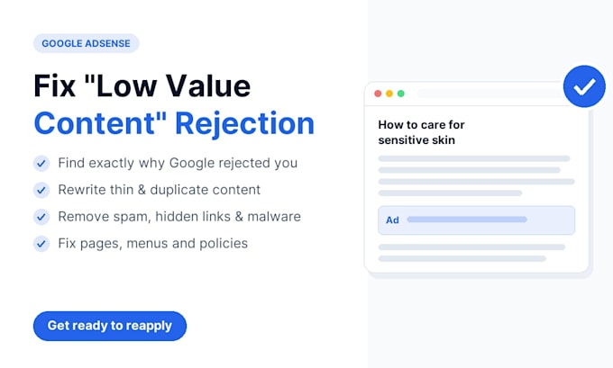 fix google adsense rejection, low value content and adsense approval issues
