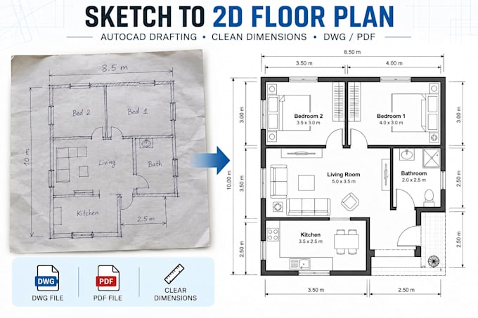 Draw a professional 2d floor plan in autocad from your sketch by Ankit ...