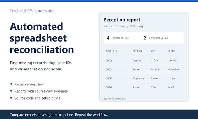 automate excel reconciliation and data validation reports