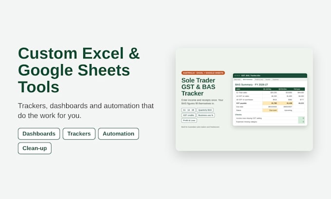 build a custom excel or google sheets tracker, dashboard or automation