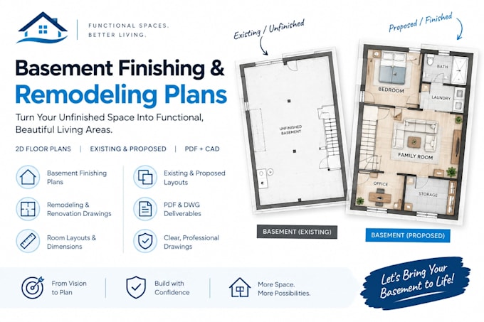 draft basement finishing plans and residential remodeling drawings