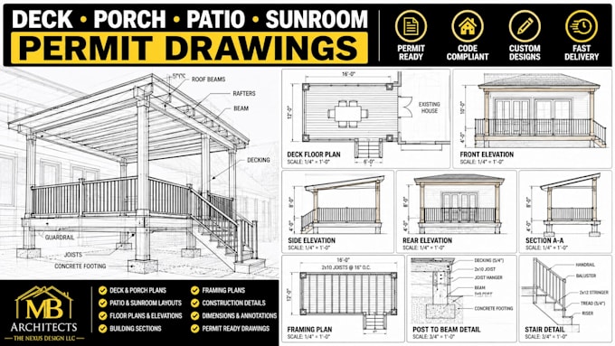 create deck porch patio and sunroom permit drawings