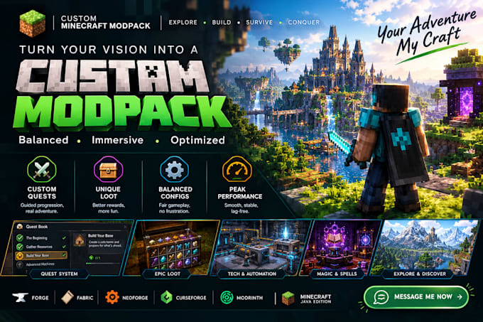 create custom minecraft modpack with balance configs quests loot and optimizatio