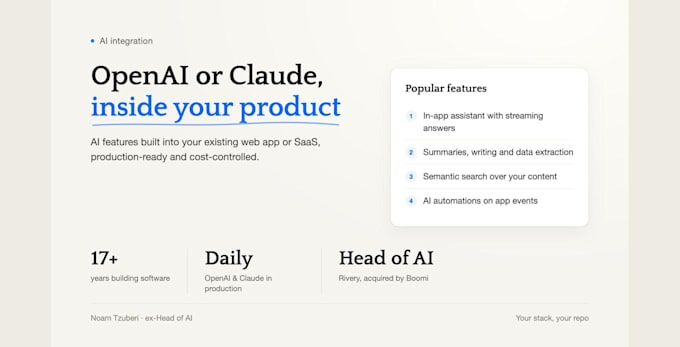 integrate claude api or openai gpt features into your web app or saas