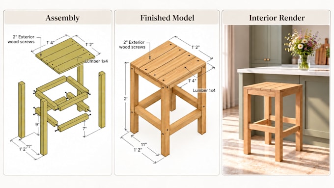design custom woodworking plans, DIY plan with 3d assembly guide