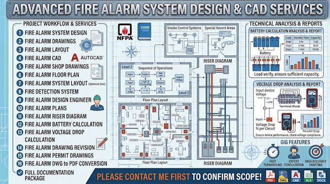 Fire alarm system design cad floor plans, calculations by Firealarmj ...