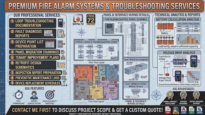 fire alarm troubleshooting, documentation, retrofit design, inspection report
