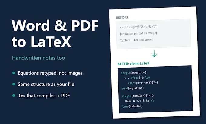 convert your word, PDF or handwritten notes to latex