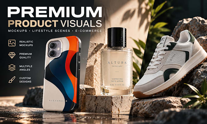 create premium product mockups and ecommerce visuals
