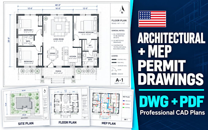 make draft architectural, mep, and construction permit drawings