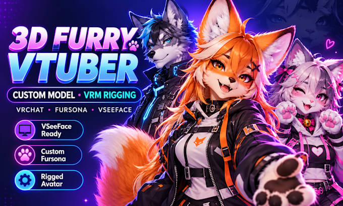 create custom 3d furry vtuber model vrm rigging fursona avatar for vseeface