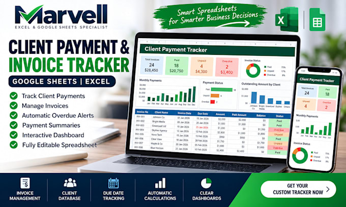create google sheets client payment and overdue invoice tracker