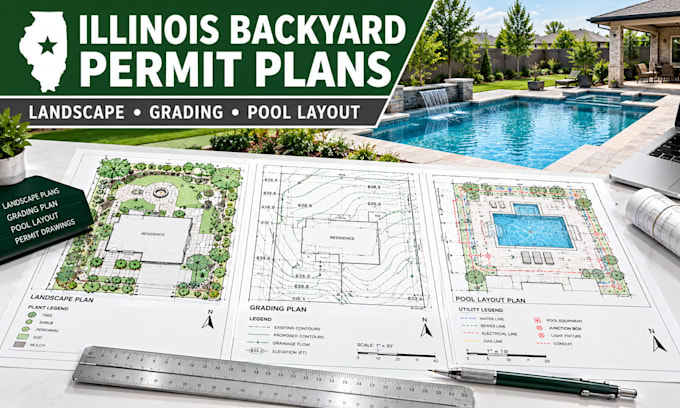 draw illinois landscape grading backyard and pool layout permit site plans