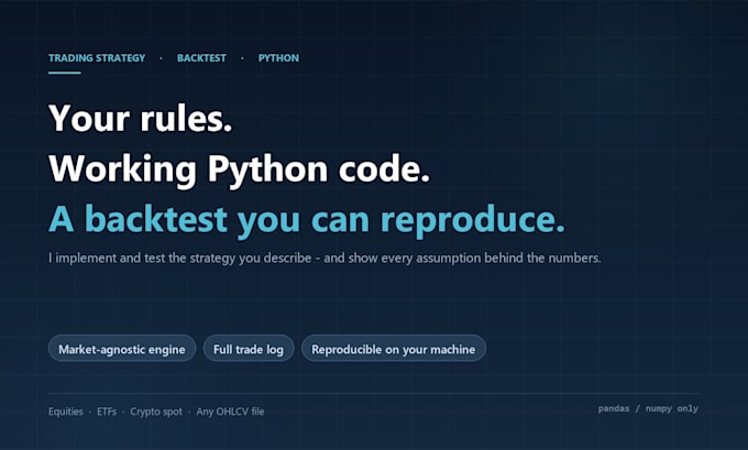 implement and backtest trading strategy in python