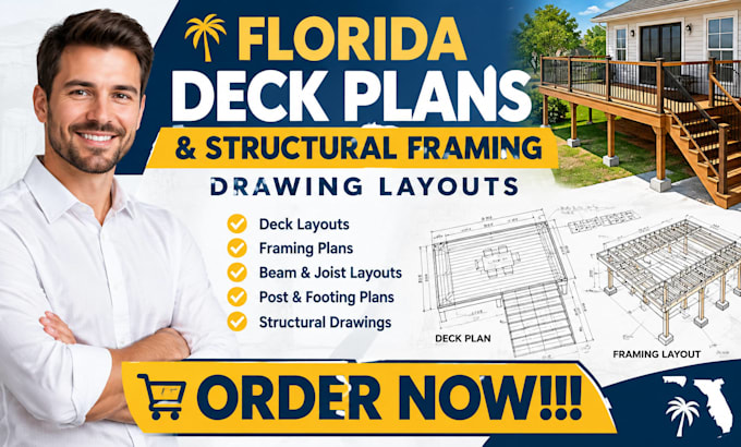 prepare florida deck plans and structural framing drawing layouts