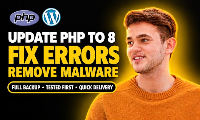 update PHP to 8 latest, fix php errors, remove malware, secure wordpress site