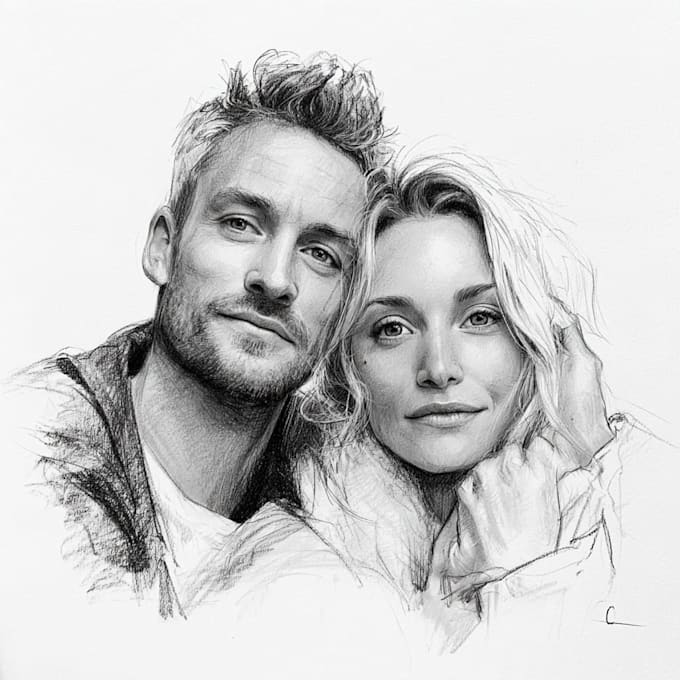 draw a cute cartoon couple portrait