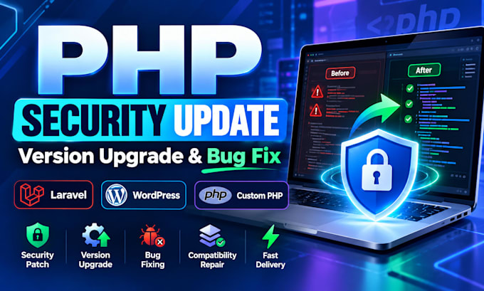 upgrade PHP version, fix errors and apply security patches