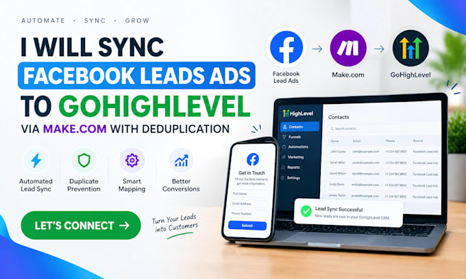 sync facebook leads ads to gohighlevel via make com with deduplication, make com