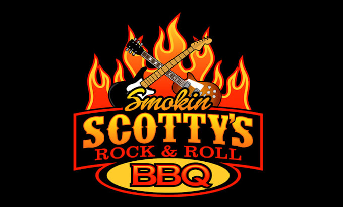 design rock roll themed barbecue restaurant logo