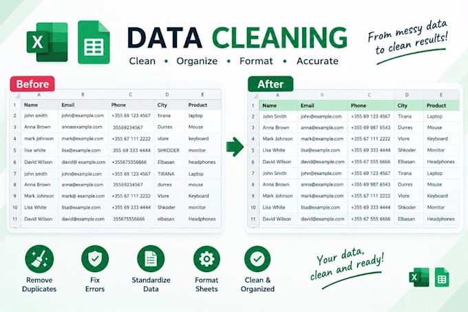 do exel data entry , data cleaning and formating