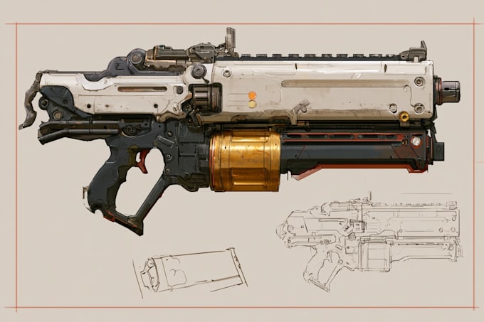 design concept art for weapons