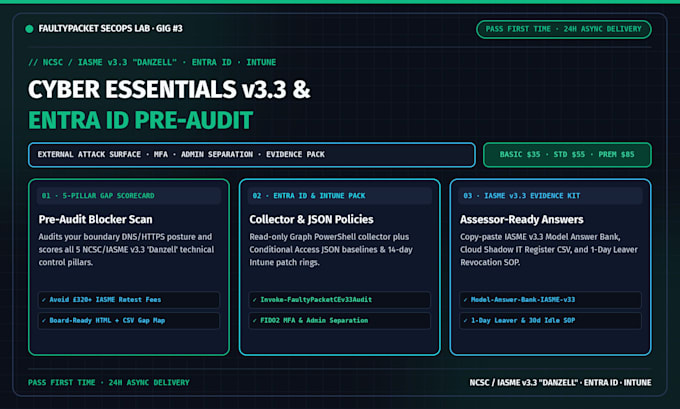 run a cyber essentials v3 3 and entra id pre audit with evidence pack