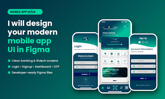 design a modern mobile app UI for banking and business apps