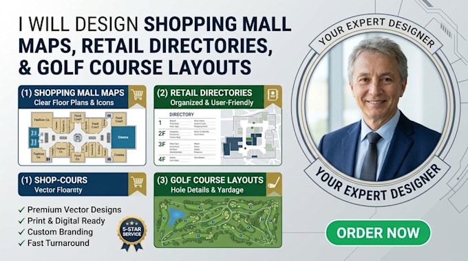 design shopping mall map retail directory or golf course layout
