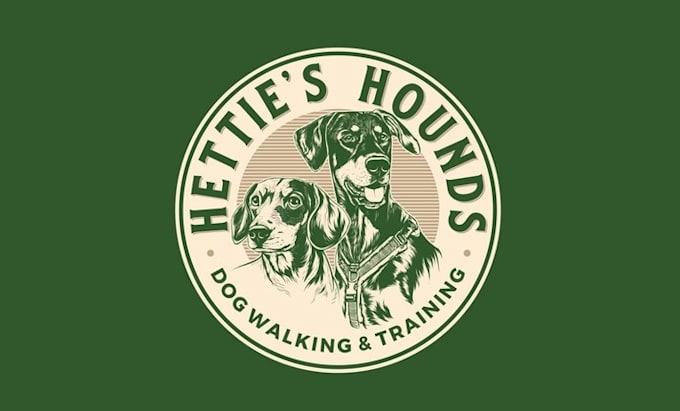 make fun vintage dog logo with dog walking training service