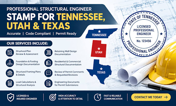 provide structural engineer stamp for tennessee, utah, texas