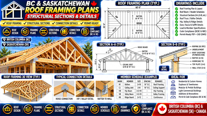 detail bc saskatchewan roof framing plans structural sections