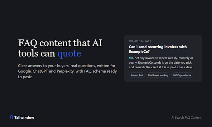write faq content and schema that google and ai search can quote