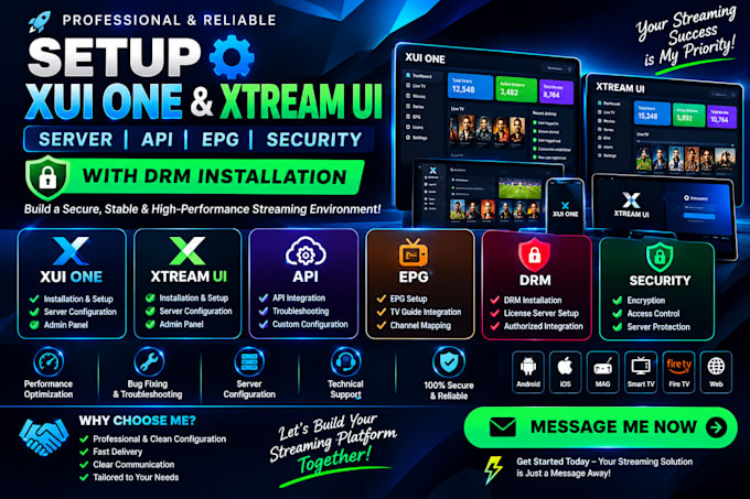 setup xui one, xtream UI server, API, epg and security with drm installation
