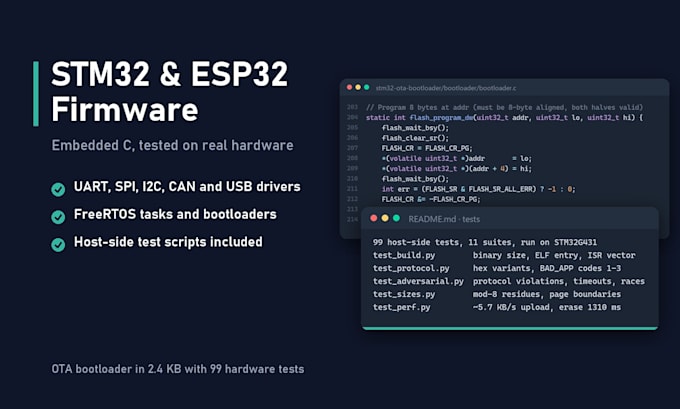 develop stm32 or esp32 firmware in c with freertos