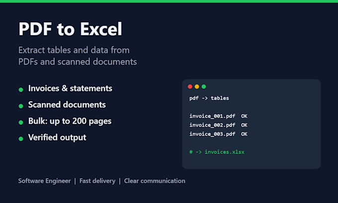 extract data from pdf or scanned documents to excel