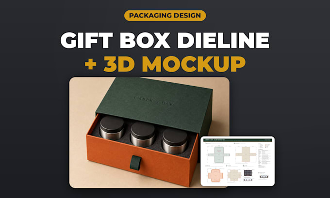 create a rigid or magnetic gift box dieline with insert and 3d mockup