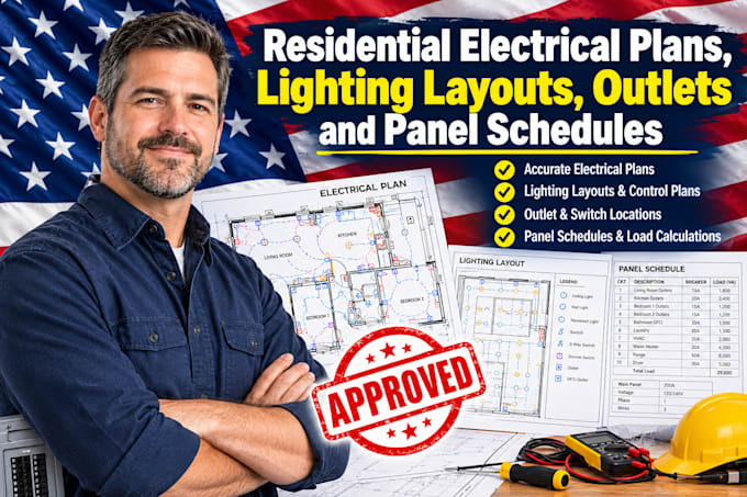 residential electrical plans, lighting layouts, outlets and panel schedules