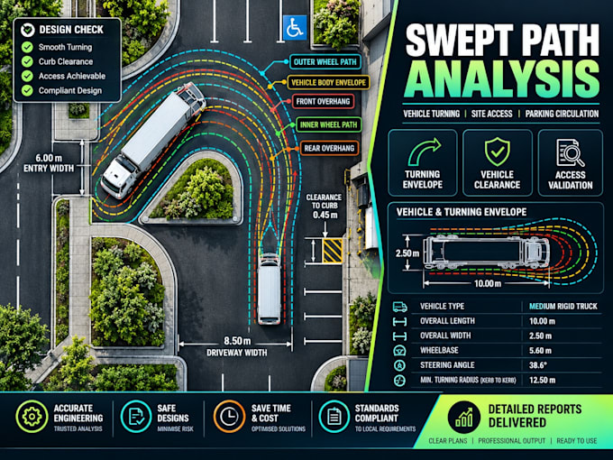 perform swept path analysis using autoturn for site access