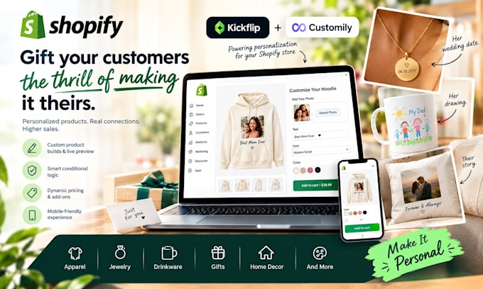 do shopify product configuration with kickflip and customily