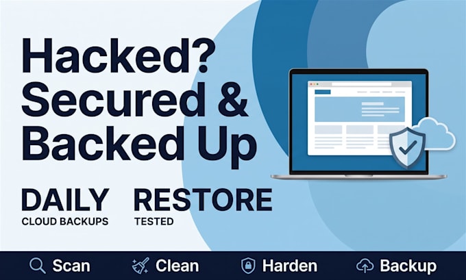 remove malware, secure wordpress and set up automatic cloud backups