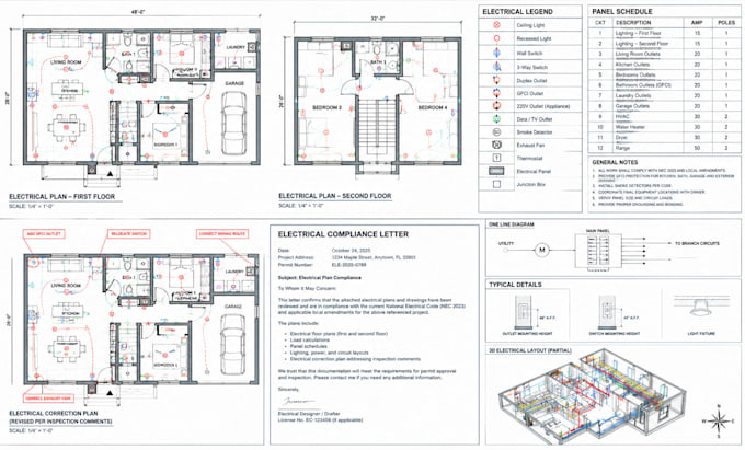 do electrical correction plans compliance letter autocad drawing