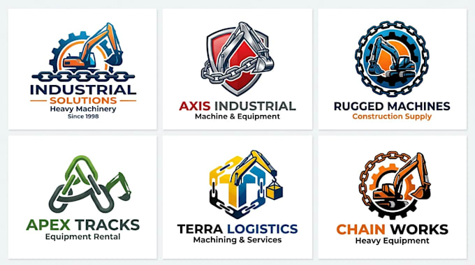 create a professional machine, chain, and excavator logo