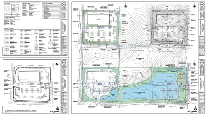 design site plan, site grading plan, erosion plan, drainage plan, utility plan