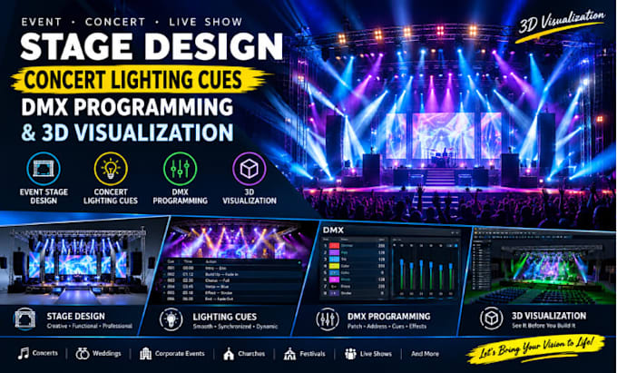 do event stage design concert lighting cues dmx programming and 3d visualization