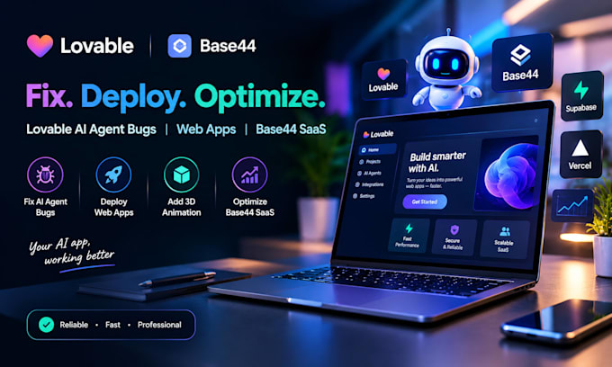 fix lovable ai agent bugs deploy web apps add 3d animation optimize base44 saas