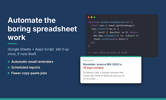 automate google sheets with apps script, email reminders and reports
