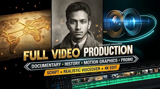 do documentary, history, cinematic video editing, promo, script and voice